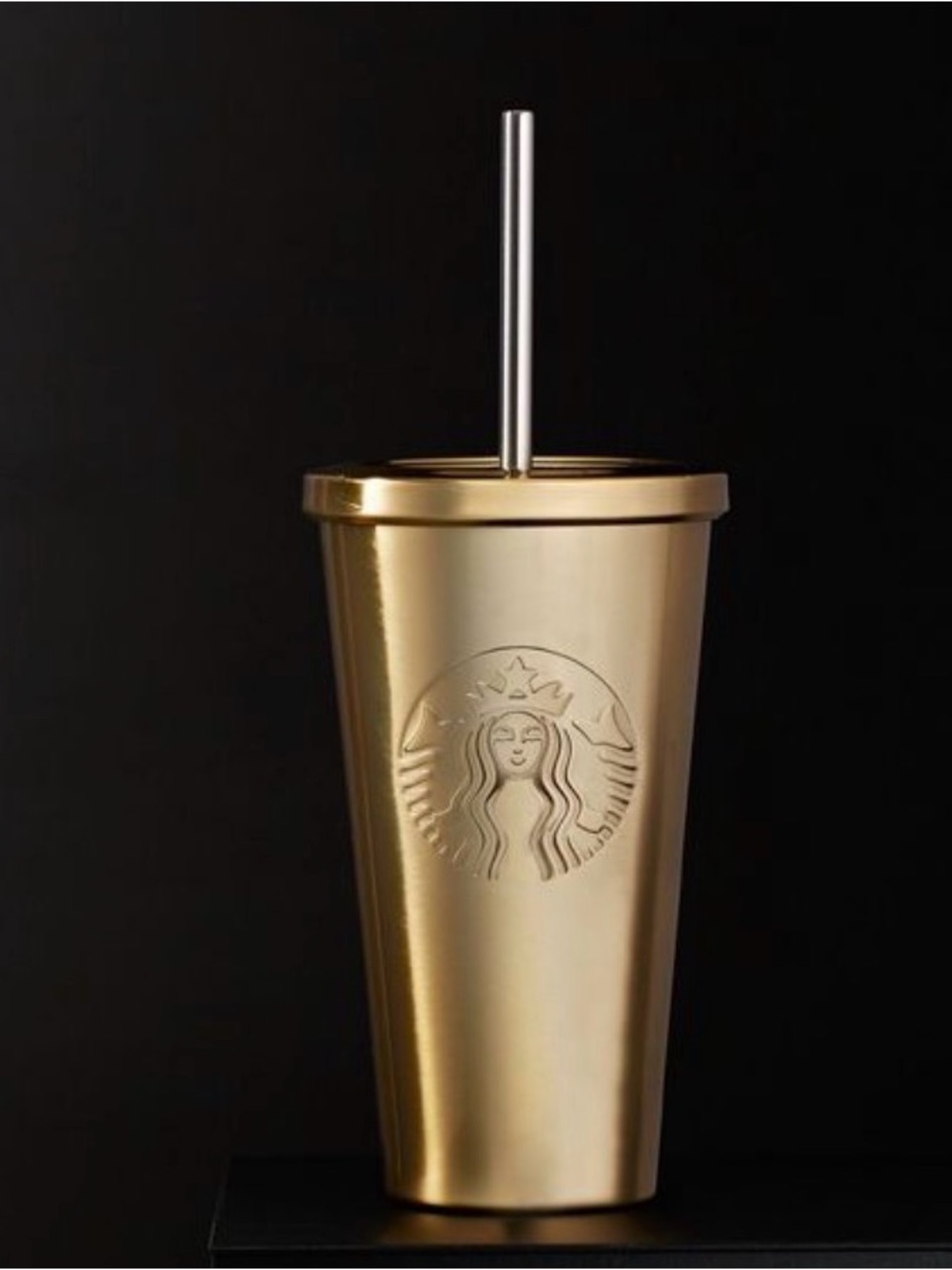 Starbucks 16oz Stainless Steel Gold Cold Cup Tumbler with Metal Straw